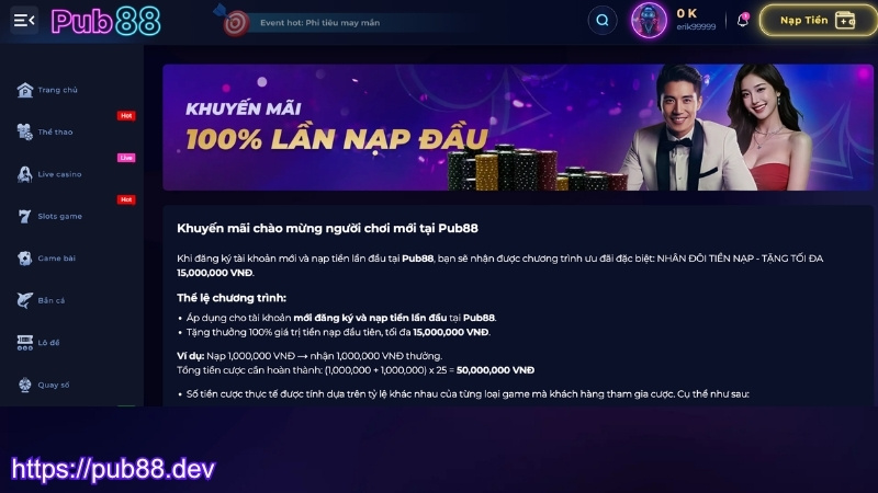 Khuyến mãi PUB88 dành cho cược thủ mới