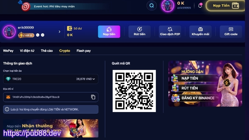 Lưu ý khi nạp tiền PUB88